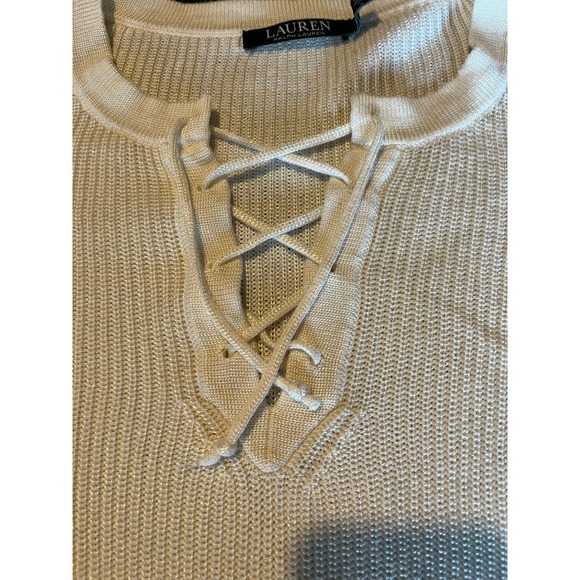 Lauren Ralph Lauren Cream Lace Up Sweater Women's‎ Knit Pullover - Picture 2 of 9